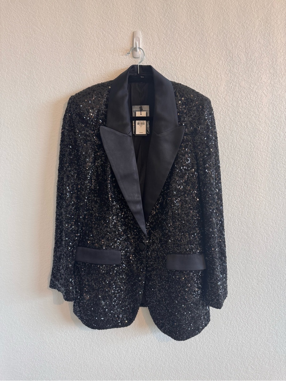 Express Black Sequin Satin-Lapel Blazer